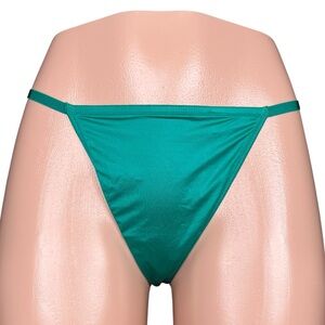 Victoria's Secret V String Teal Satin Panties Gold “V” Hardware XL‎